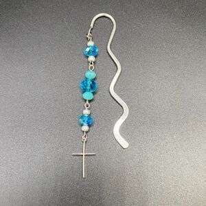 Handmade Cross Blue & Aqua Crystal Beaded Bookmark by Neanie-Bot